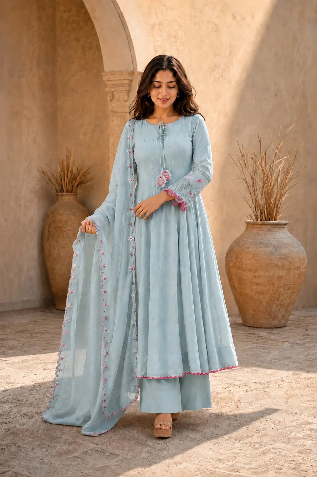 Aarohi Powder Blue Anarkali Kurta Set