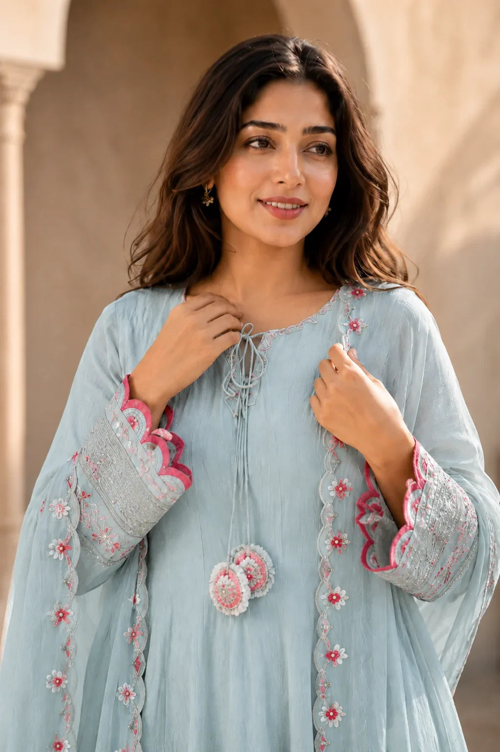 Aarohi Powder Blue Anarkali Kurta Set