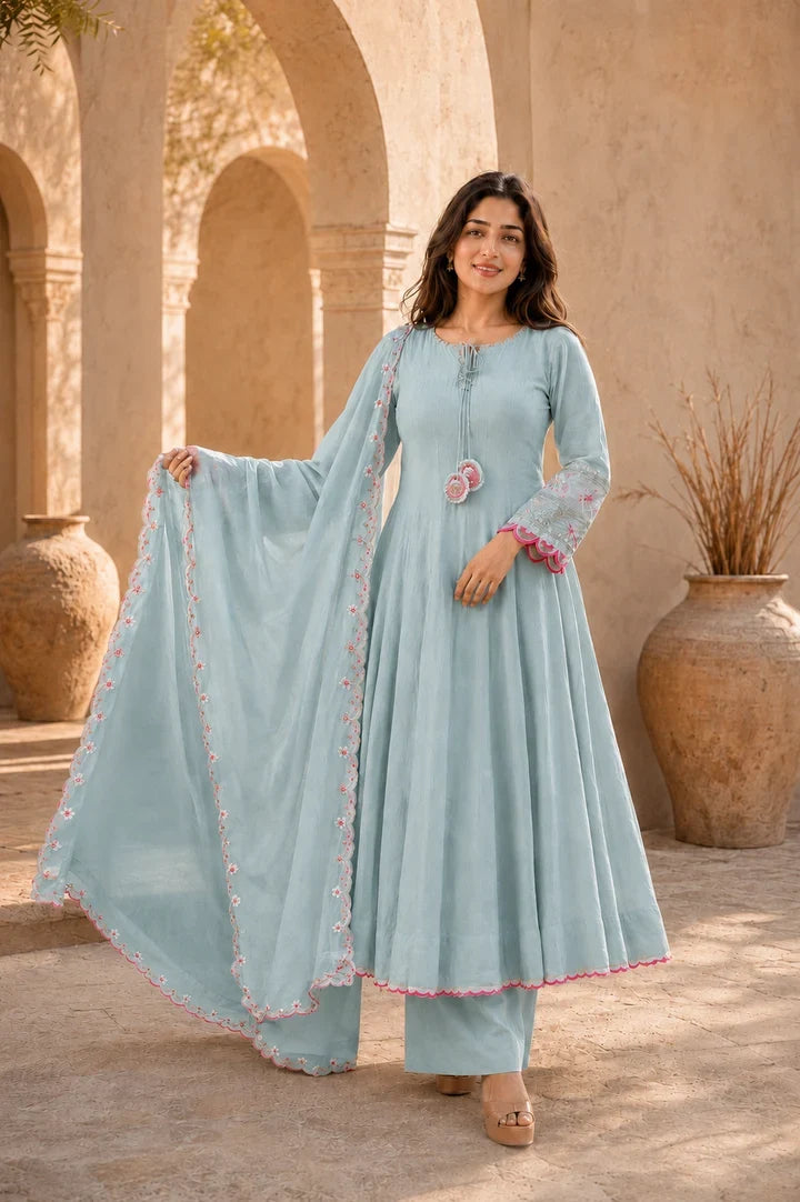 Aarohi Powder Blue Anarkali Kurta Set