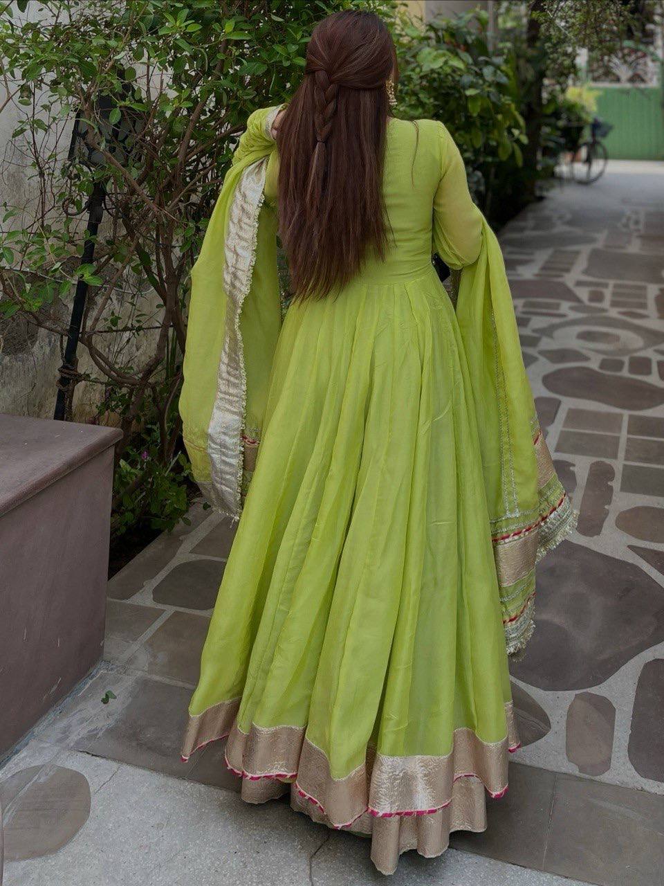 Lime Green Gota Patti Anarkali Kurta Set