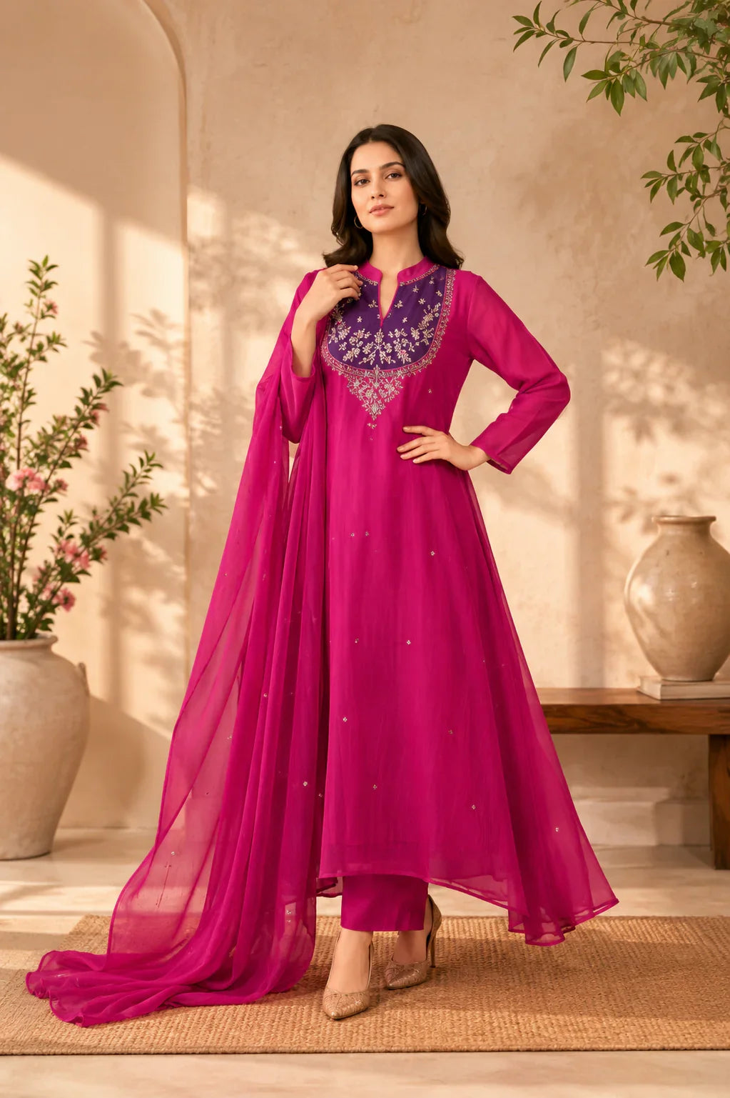 Ruhani Rani Pink Embroidered Anarkali Set