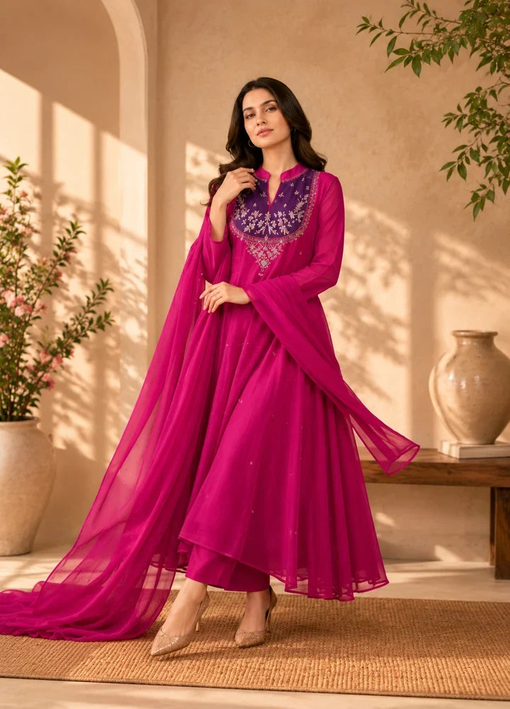 Ruhani Rani Pink Embroidered Anarkali Set