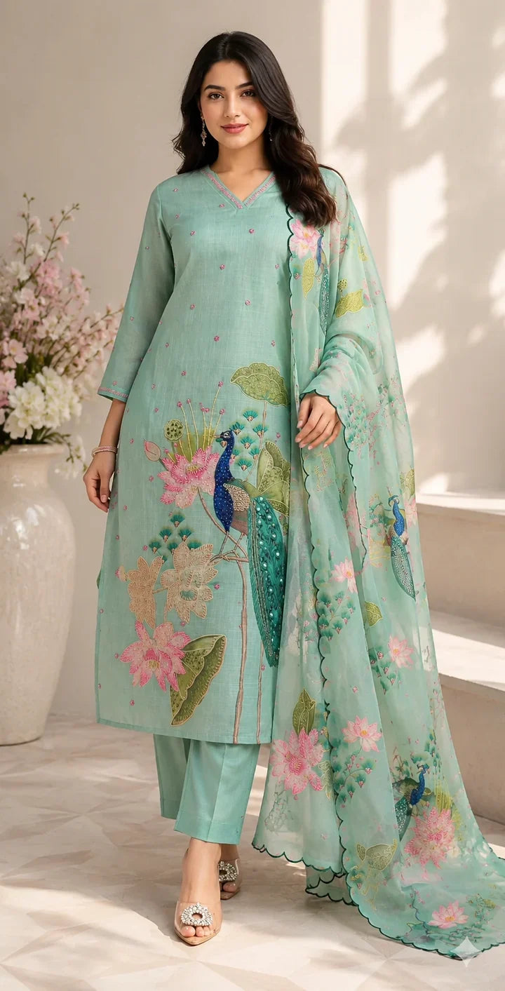 Mayura Mint Peacock Kurta Set