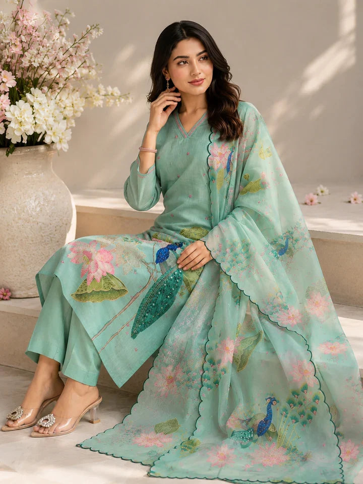 Mayura Mint Peacock Kurta Set