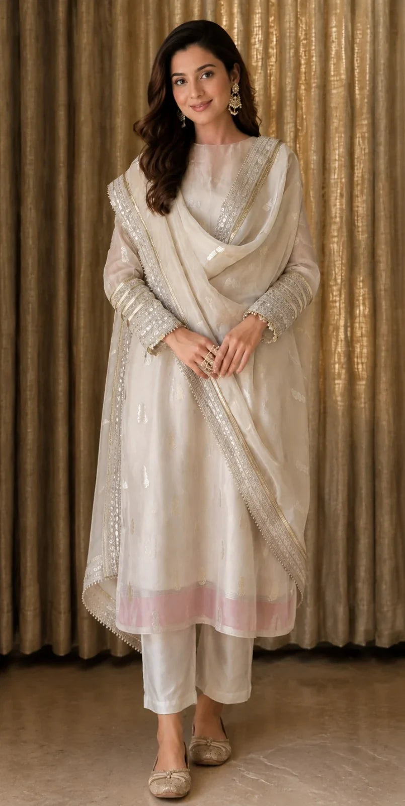 Chandni Ivory Gold Embellished Kurta Set