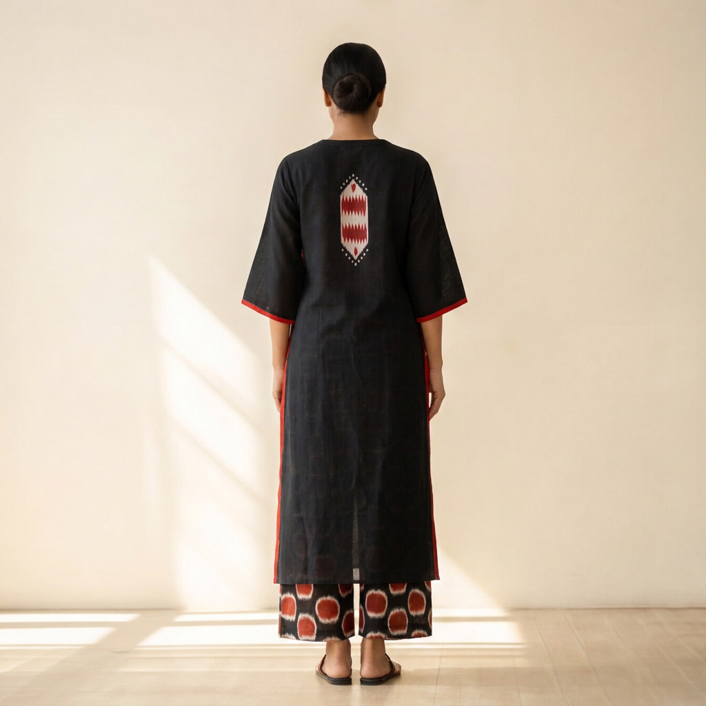 Women's Premium Black Cotton Printed Kurta Set