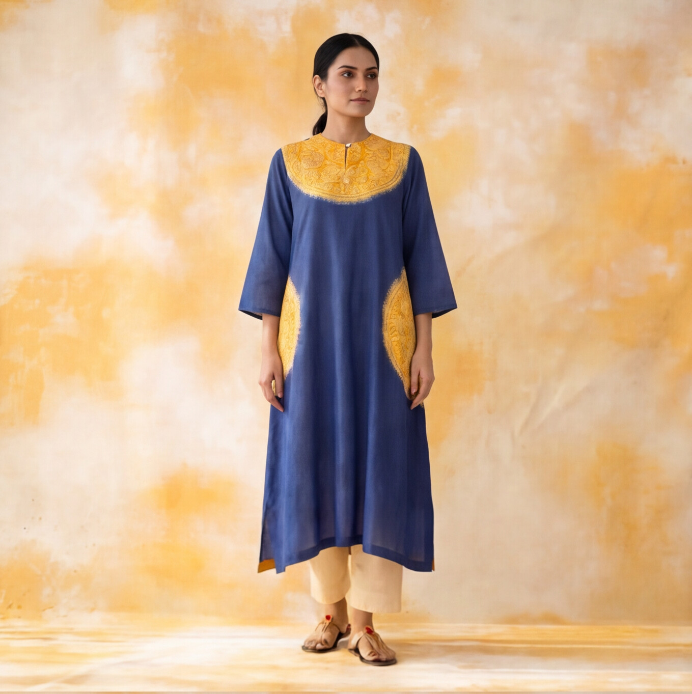 Women's Premium Navy Blue Cotton Embroidered Kurta Set