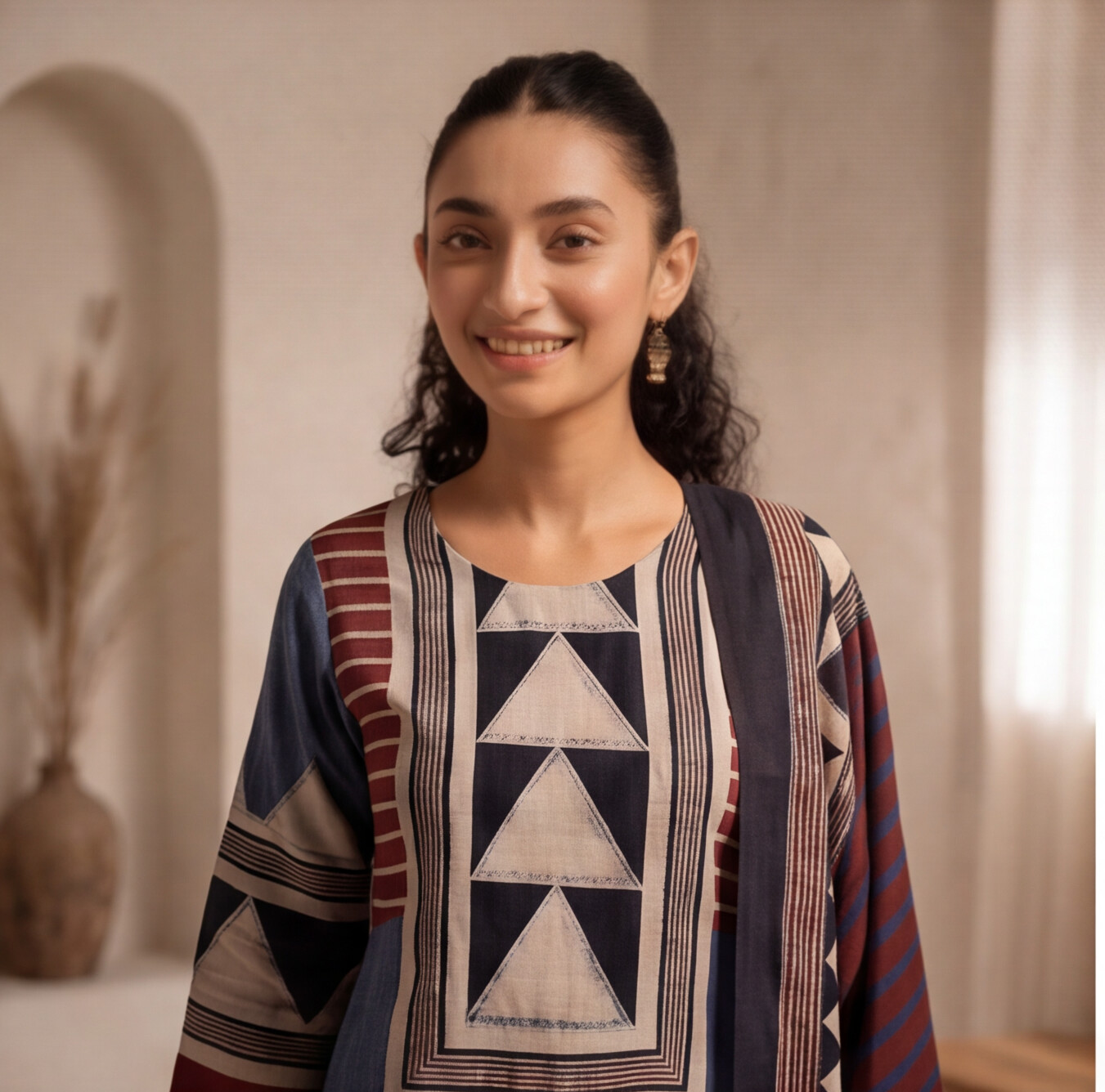 Women's Blue Geometric Printed Kurta Set with Dupatta