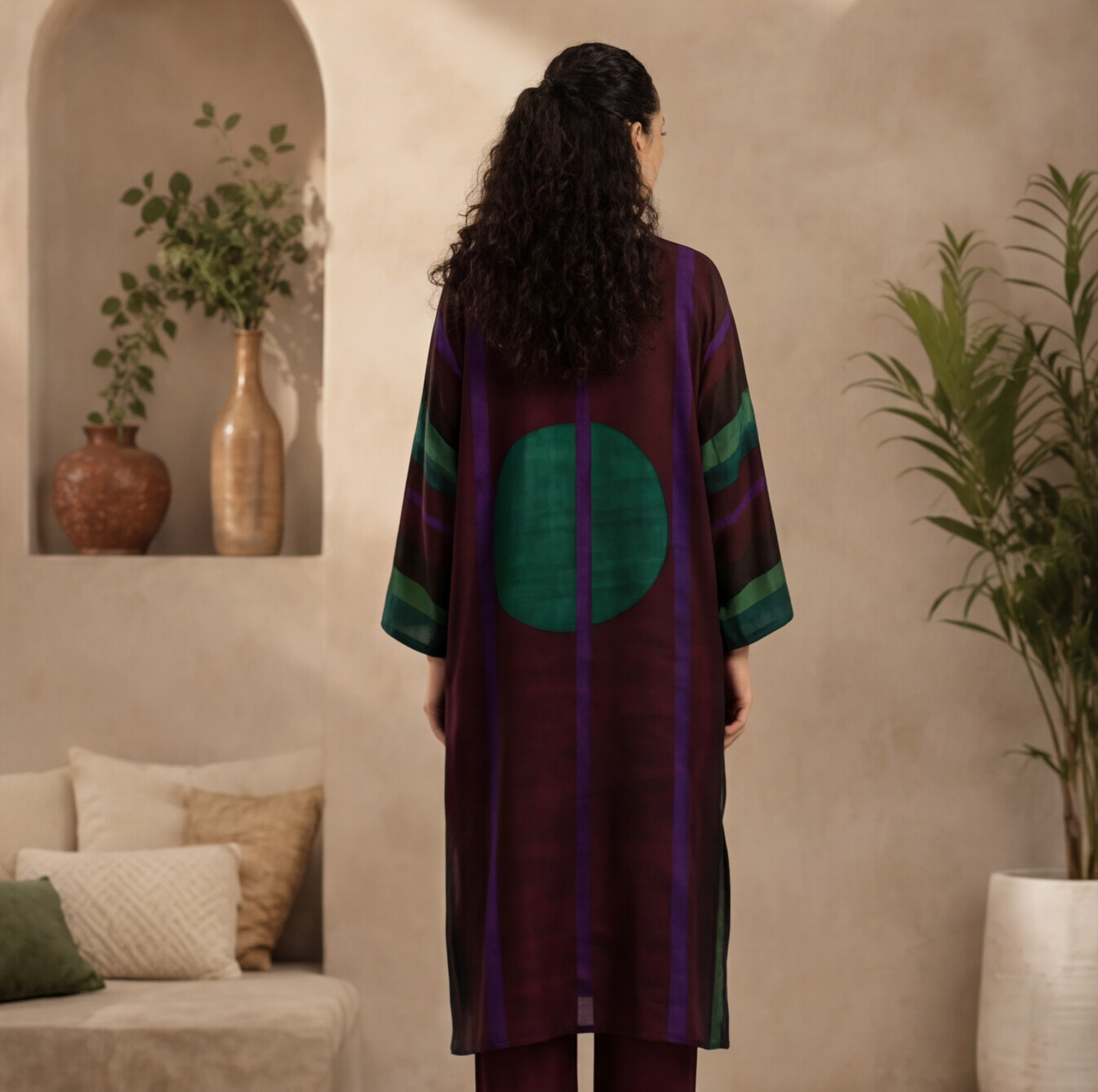 Women's Abstract Print Kaftan Kurta Set