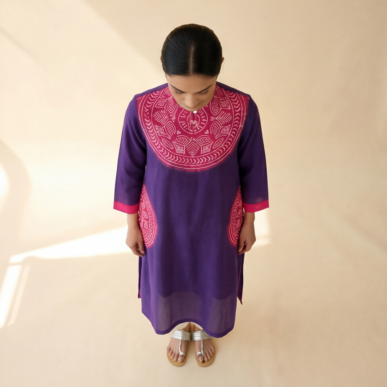 Women's Premium Purple Cotton Embroidered Kurta Set