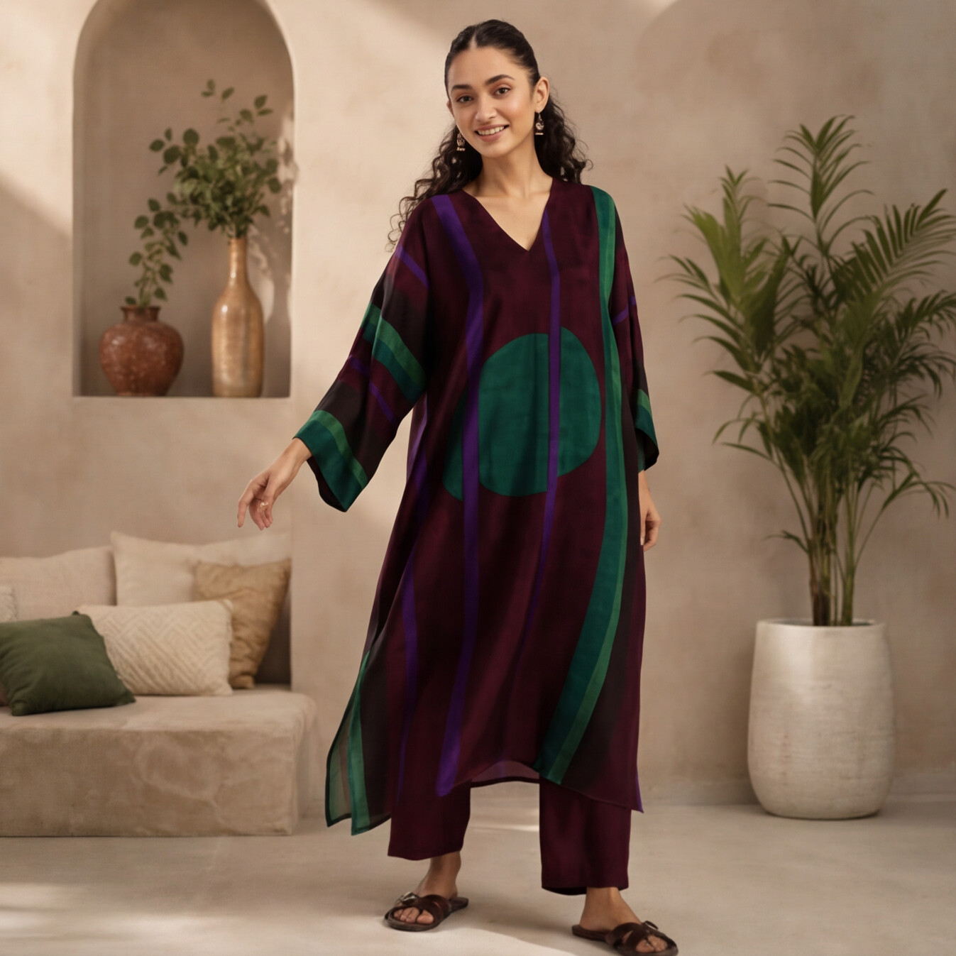 Women's Abstract Print Kaftan Kurta Set
