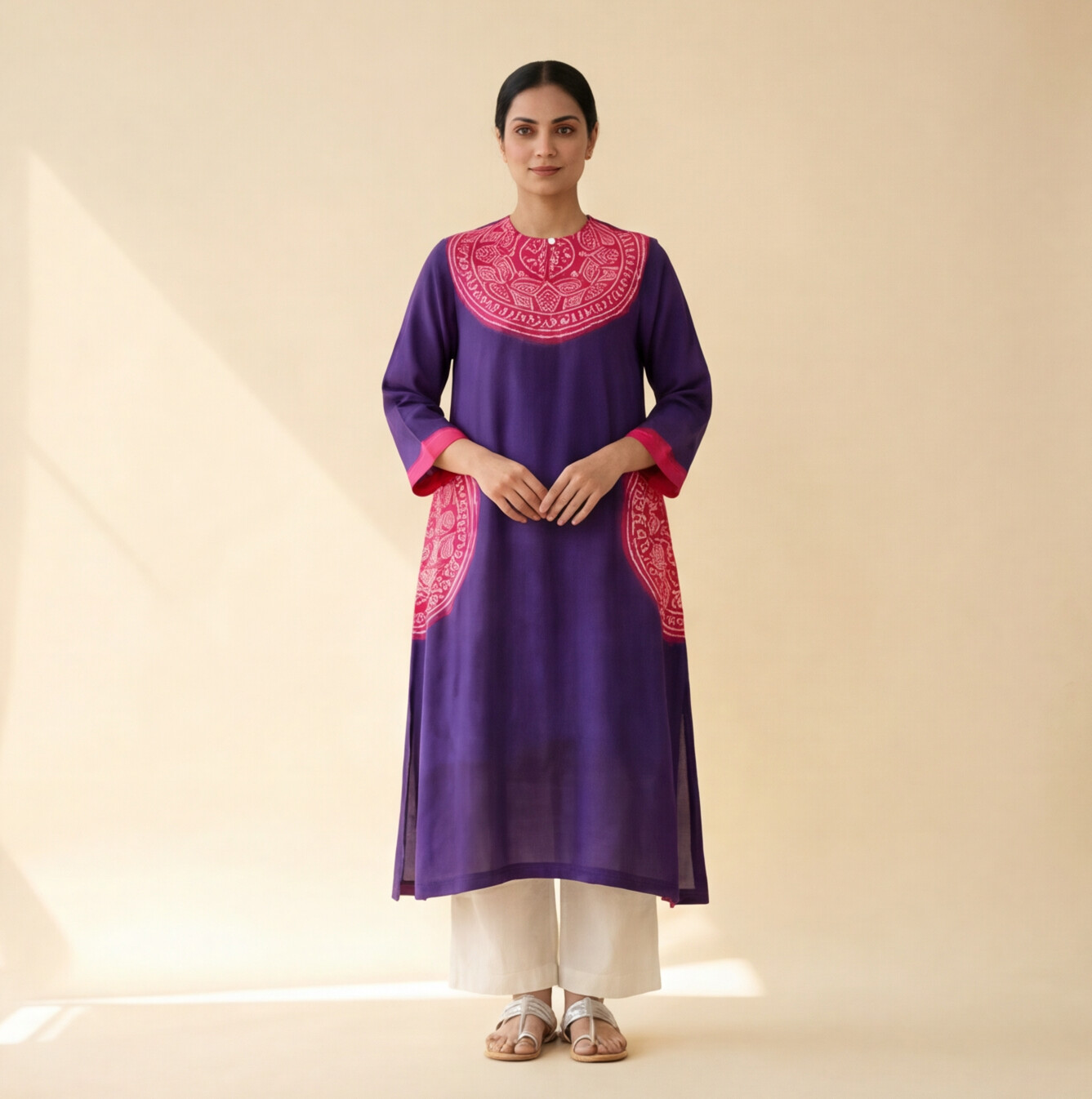 Women's Premium Purple Cotton Embroidered Kurta Set