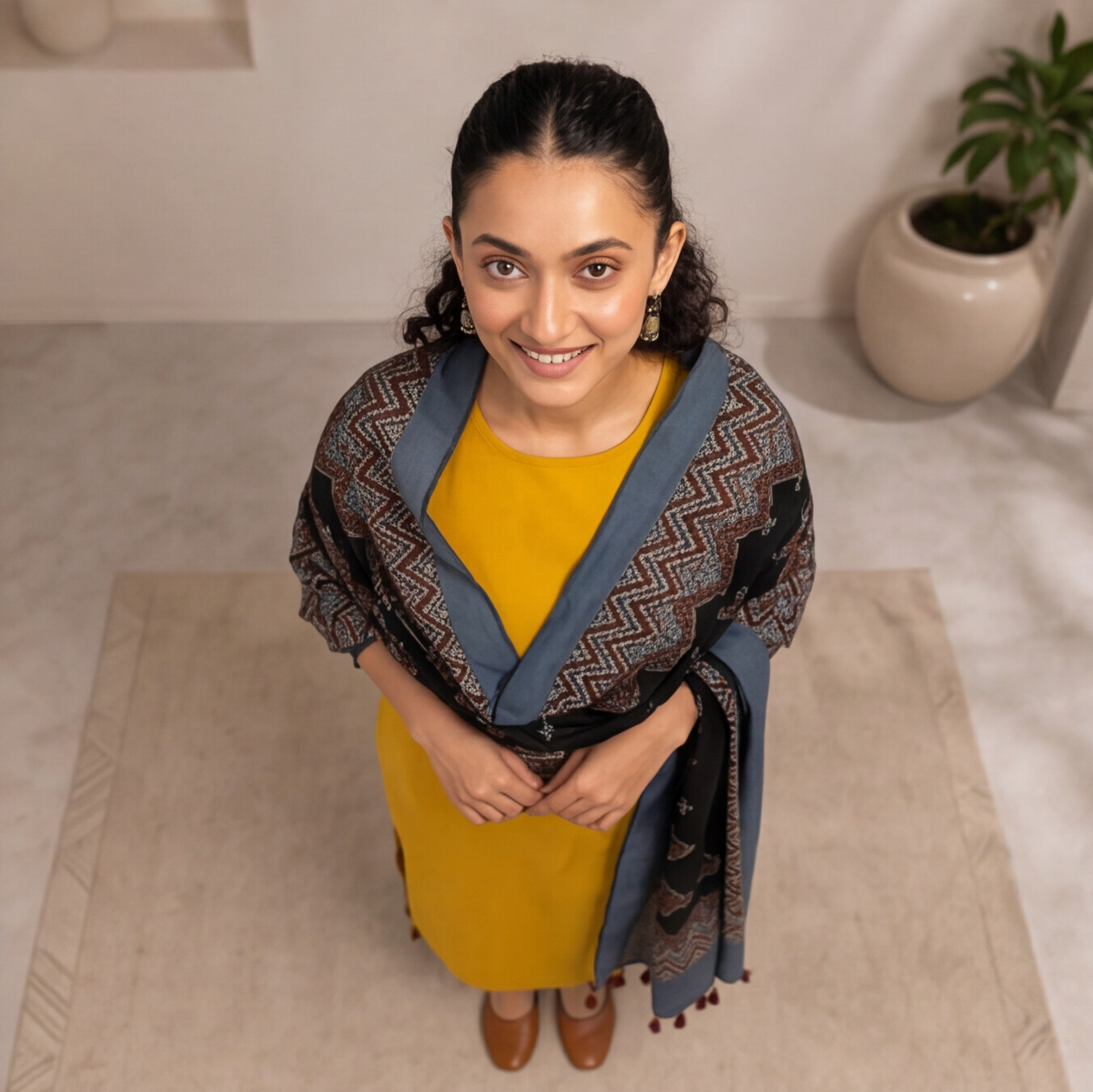 Women's Mustard Straight Kurta Set with Printed Dupatta
