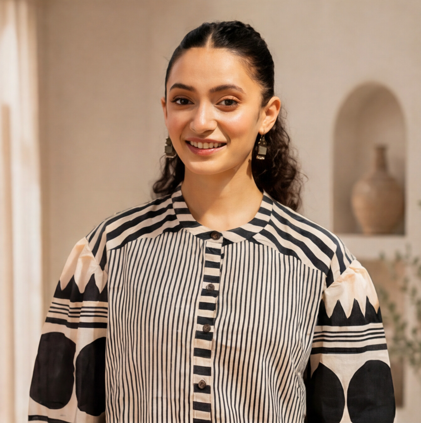 Women's Grey & Black Printed Cotton Jacket Top
