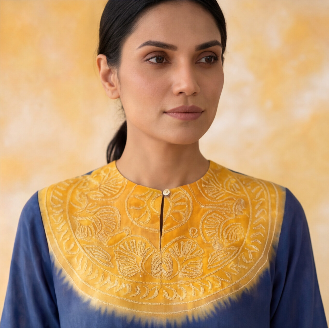 Women's Premium Navy Blue Cotton Embroidered Kurta Set