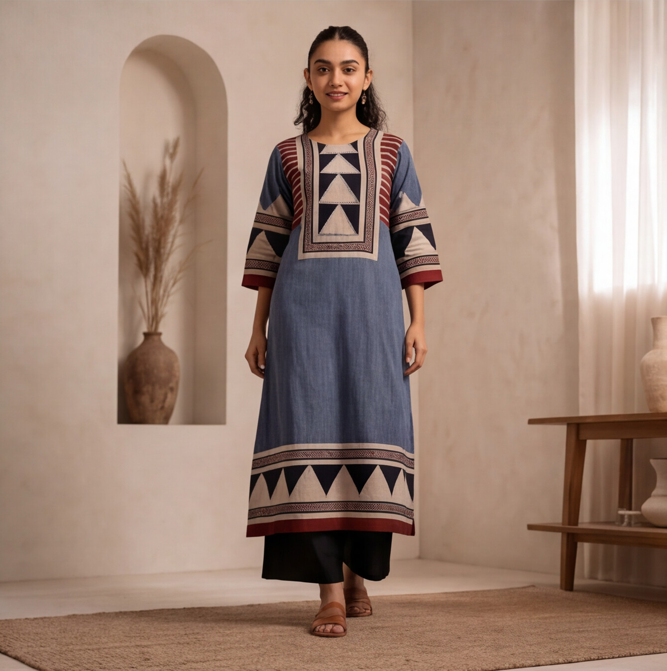 Women's Blue Geometric Printed Kurta Set with Dupatta