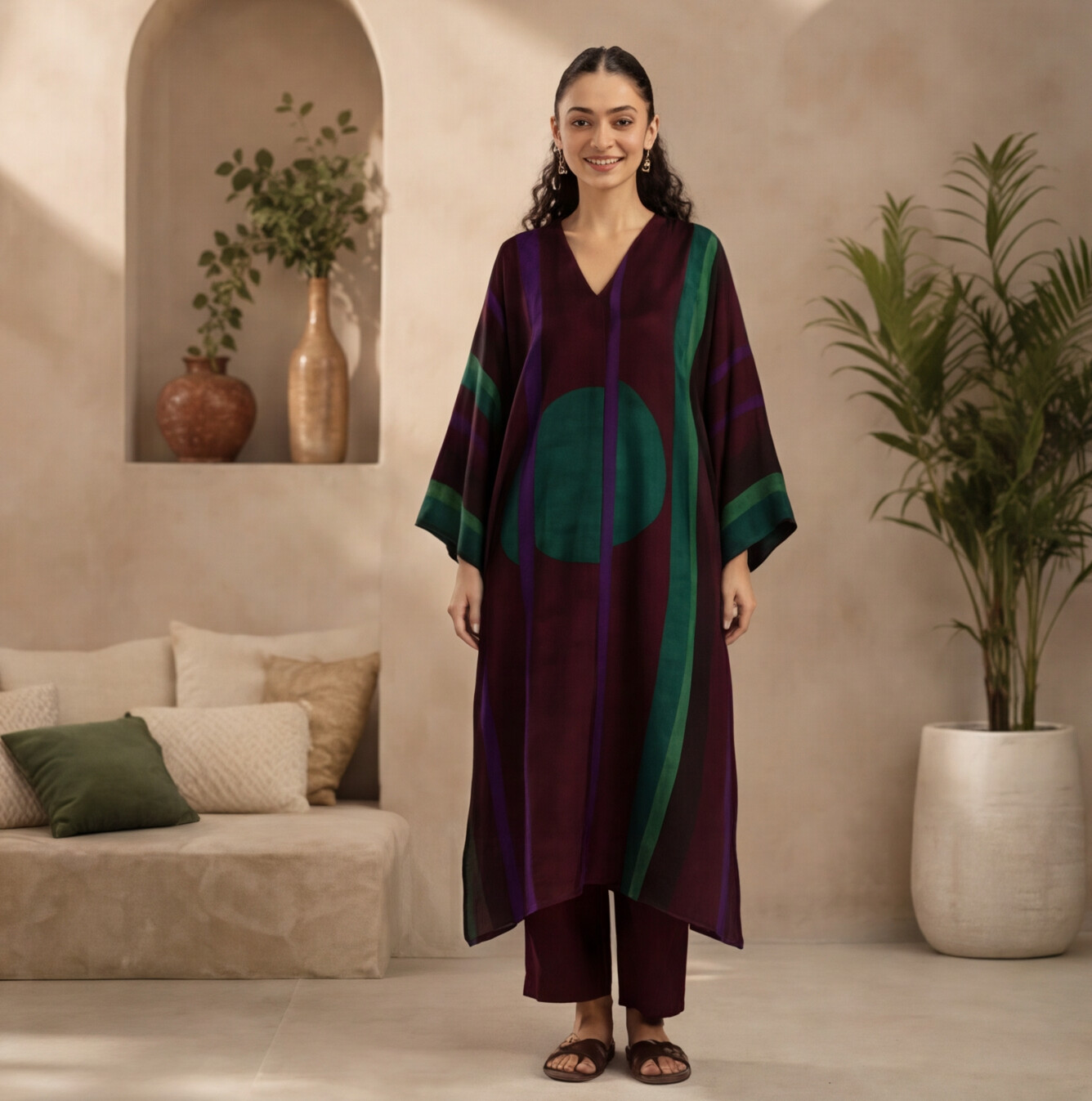 Women's Abstract Print Kaftan Kurta Set