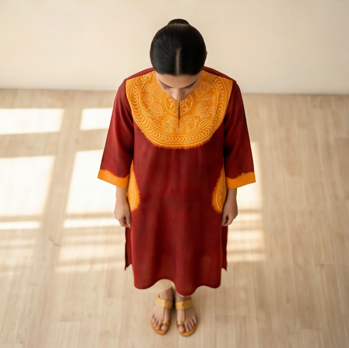 Women's Premium Maroon Cotton Embroidered Kurta Set