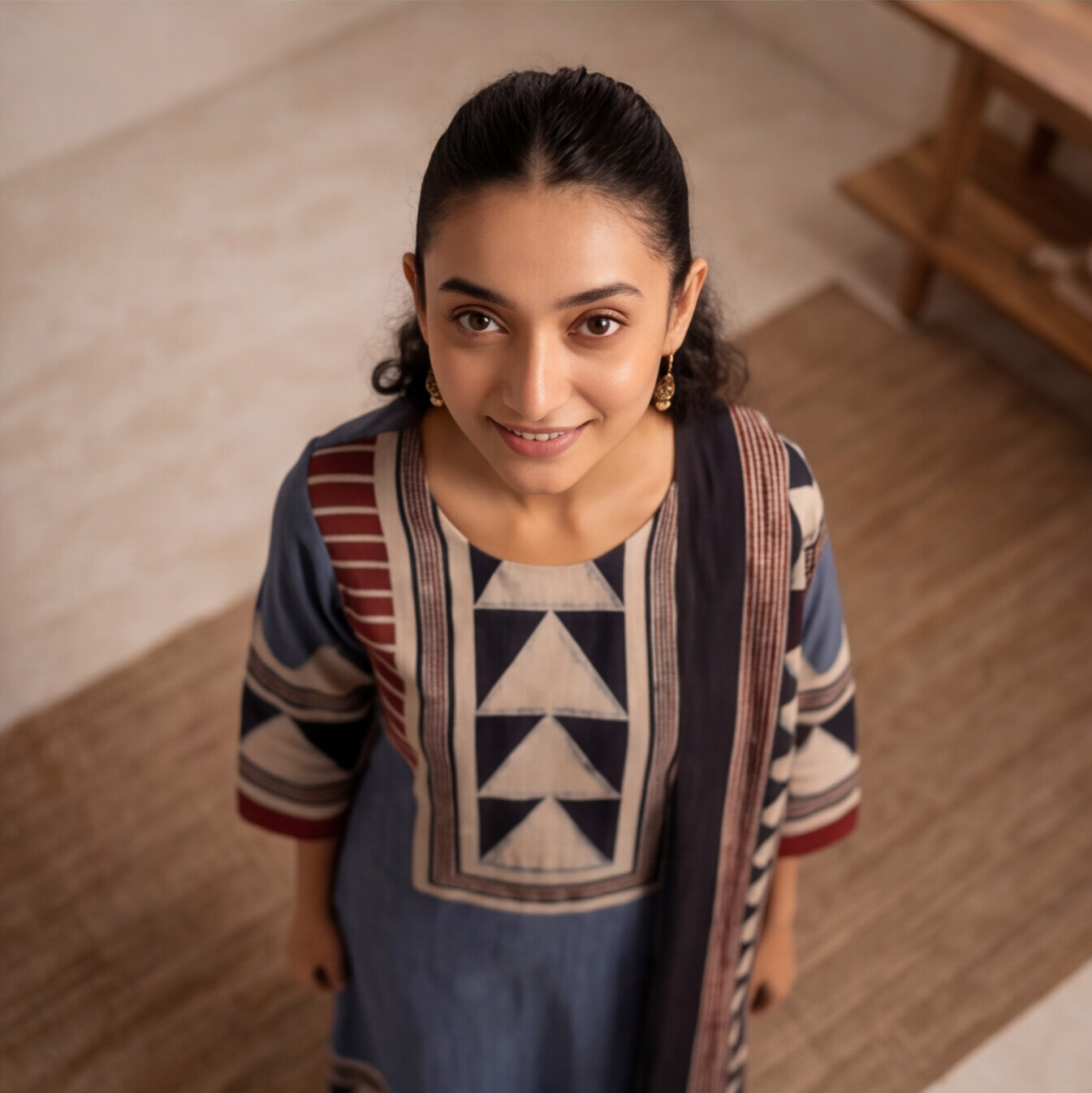 Women's Blue Geometric Printed Kurta Set with Dupatta