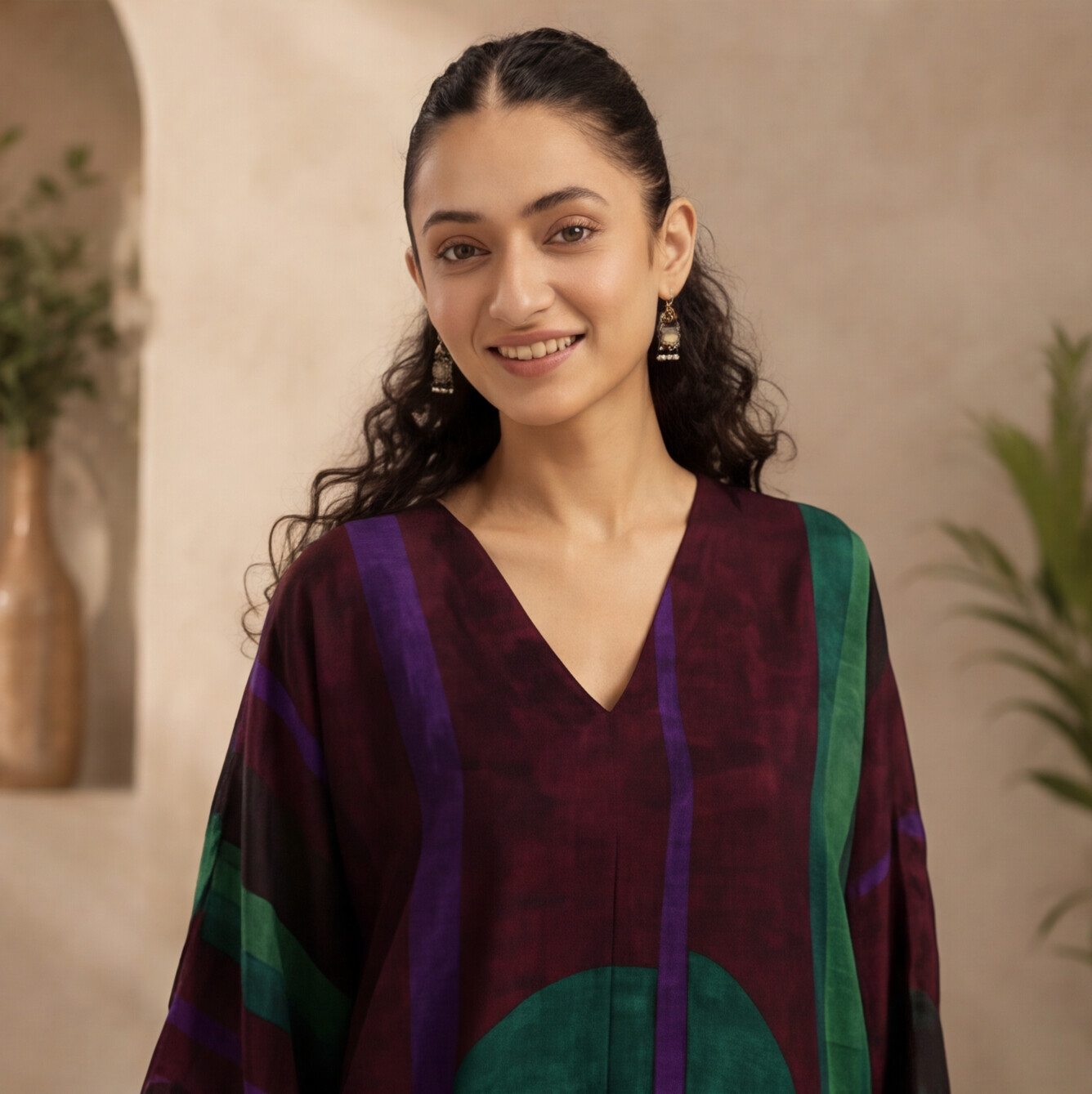 Women's Abstract Print Kaftan Kurta Set