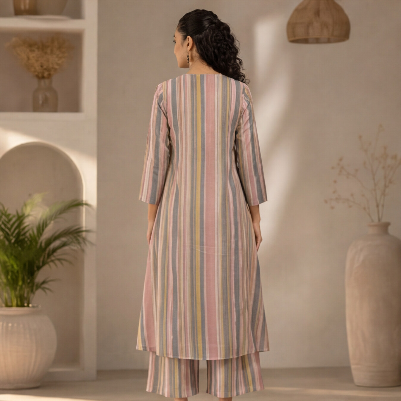 Women's Pastel Stripe A-Line Kurta Set