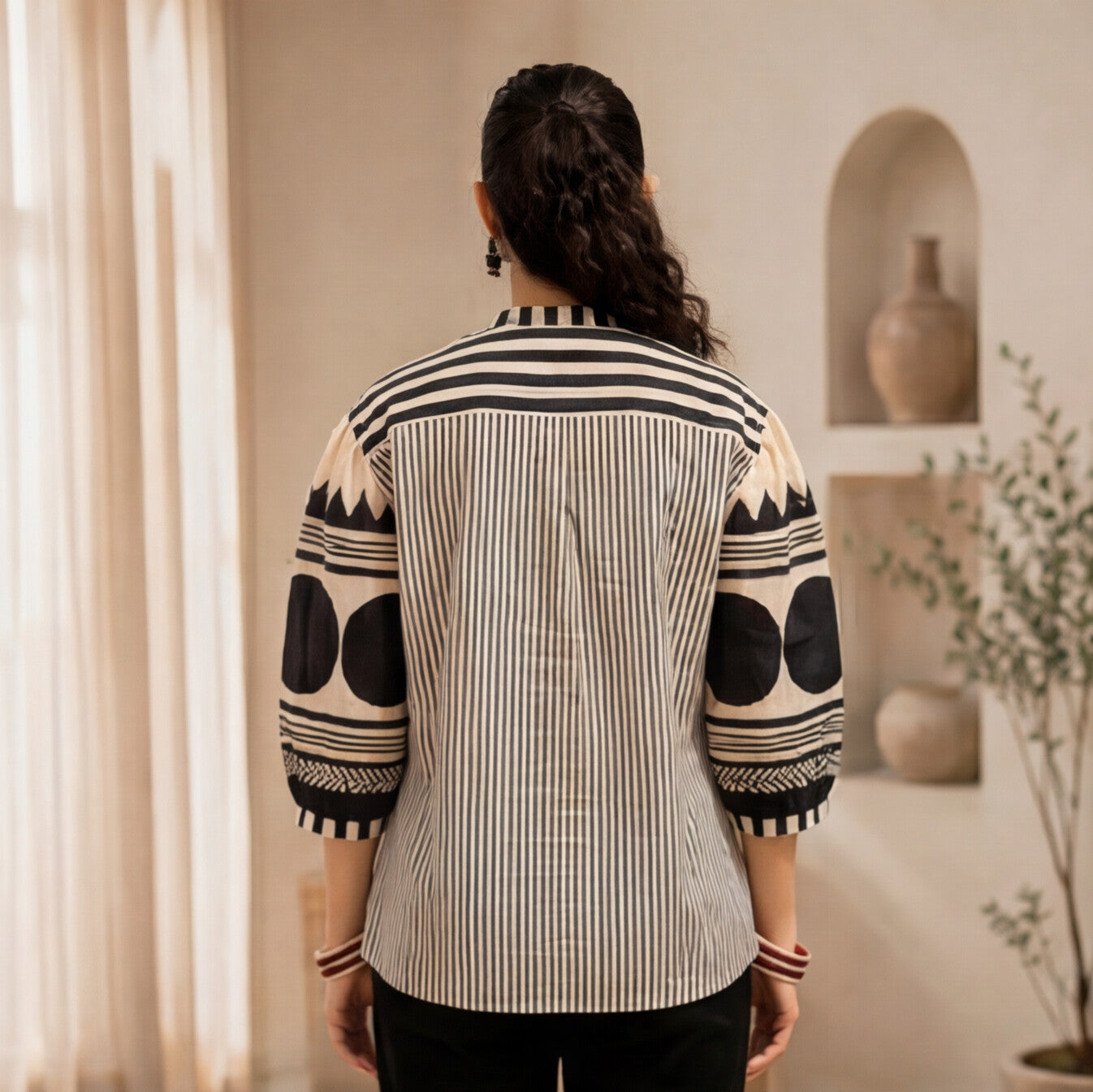 Women's Grey & Black Printed Cotton Jacket Top