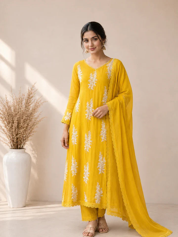 Sunehri Mustard Bloom Kurta Set