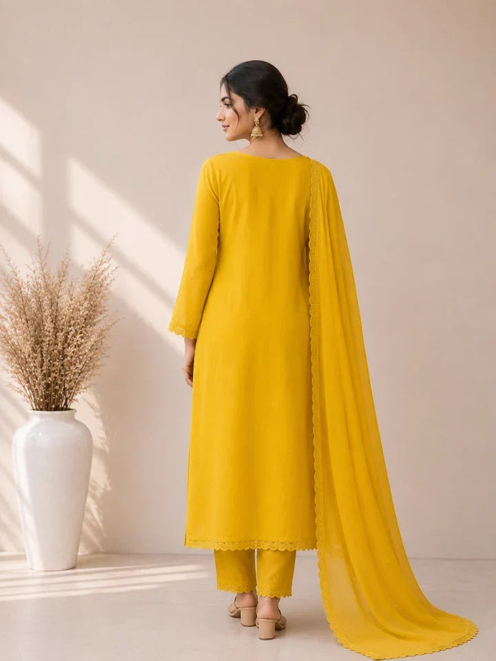 Sunehri Mustard Bloom Kurta Set